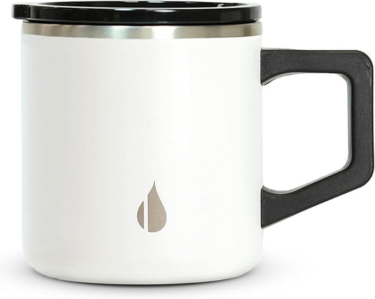 Elemental Insulated Coffee Mug - Triple-Wall Stainless Steel Summit Travel Cup for Hot and Cold Drinks - Thermal Coffee Mug with Lid and Handle for Camping, Office & Travel 12oz - White