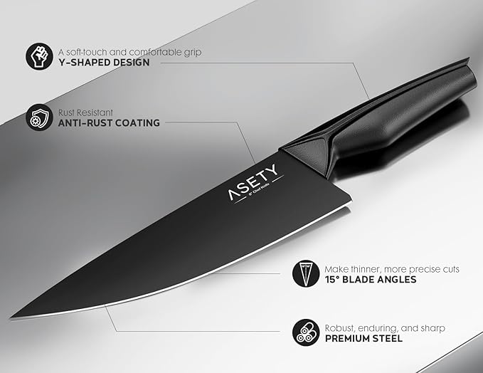 Kitchen Knife Sets with Block -15 PCS Knife Set with Bulti-in Sharpener, Dishwasher Safe, Stainless Steel Kitchen Knife with Ergonomic Handles, Sharp knives for Men and Women,Fathers day, Black