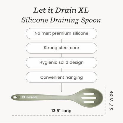 Starpack 'Let it Drain' XL Silicone Slotted Spoon (13.5 Inches)- Large Spoon with Slots for Cooking Heat Resistant to 600°F - Silicone Slotted Serving Spoons, Non Stick Cooking Spoons with Slots