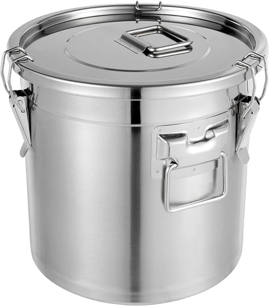5.5Gal Stainless Steel Canister with Airtight Lid 26-35Lbs Flour Storage Containers for Kitchen Metal Rice Bucket Coffee Canister Dog Food Container Milk Can w/Handles & Sealing Buckles (21L)