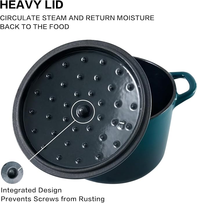 Flavehc Dutch Oven Pot with Lid 2.8 Qt Cast Iron Dutch Oven for Bread Baking, DarkCyan Enameled Cast Iron Soup Pot, Small Deep Dutch Oven for Soup, Stews & Small Family Meals