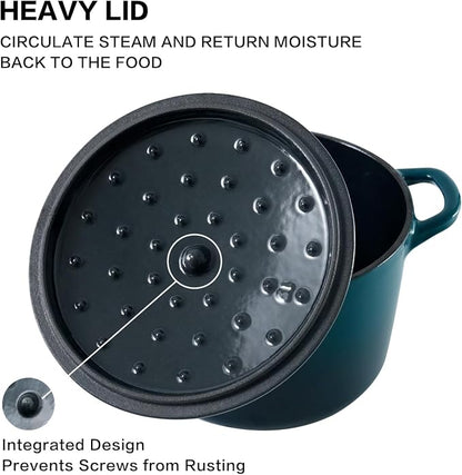 Flavehc Dutch Oven Pot with Lid 2.8 Qt Cast Iron Dutch Oven for Bread Baking, DarkCyan Enameled Cast Iron Soup Pot, Small Deep Dutch Oven for Soup, Stews & Small Family Meals