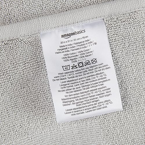 Amazon Basics Banded Bathroom Bath Rug Mat, 100% Cotton, 31 x 20 inches, Soft Silver (Pack of 2)
