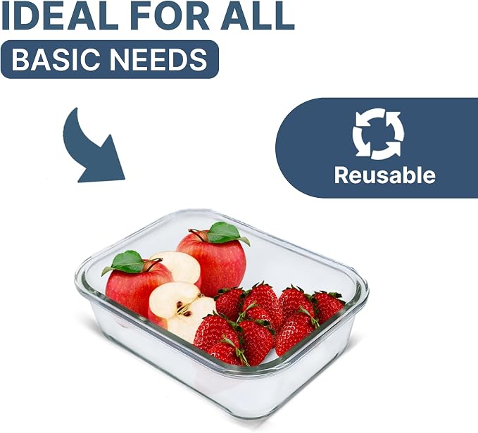 Glass Food Storage Containers with Lids, 5-Piece Set – Airtight, Leakproof, Oven & Freezer Safe, BPA-Free