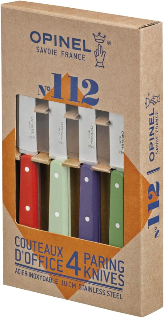 OPINEL No. 112 Paring Knives 4 Piece Box Set, High Carbon Stainless Steel, Painted Hornbeam Handles, Made in France (Paysage)