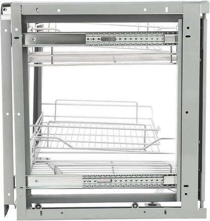Pull-Out Cabinet Organizer, 2-Tier Left or Right Corner Kitchen Cabinet Organizer, Slide Out Drawer, Stainless Steel, Grey Silver, 4 Baskets, for Pantry, Kitchen, Apartment, Home Storage