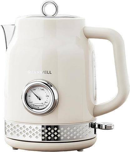 Retro Electric Kettle, 1.7L 304 Stainless Steel Tea Kettle with Temperature Gauge, 1500W Fast Boiling Water Boiler,Auto Shut-Off & Boil-Dry Protection, BPA-Free (Off-white)