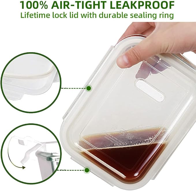DAS TRUST [5-Packs, 36 Oz. Glass Meal Prep Containers with Locking Lids Glass Food Containers,Airtight Lunch Container,Microwave, Oven, Freezer and Dishwasher (4.5 Cup, Clear)