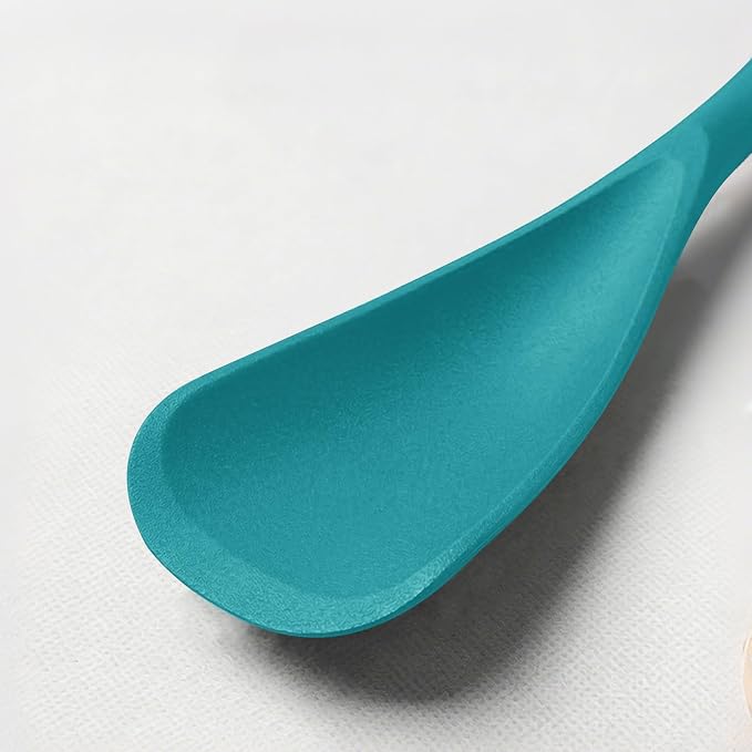 Cooking Spoon for Nonstick Cookwares, Multifunction Silicone Spatula Spoons BPA Free, Great for Mixing, Scooping, Scraping and Serving, Dishwasher Safe (1 Khaki 1 Teal, 12.6 inch)