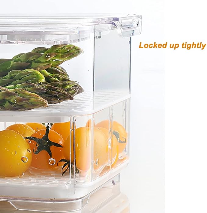 Fridge Produce Saver Food Storage Bin Containers Fridge Food Storage Containers Lettuce Keeper Produce Containers Refrigerator OrganizerClear,Set of 4