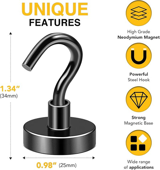 DIYMAG Black Magnetic Hooks, 85 LB Heavy Duty Strong Magnet with Hook, Rare Earth Neodymium Magnets for Hanging, Magnetics Hanger for Curtain, Home, Kitchen, Workplace, 20 Packs