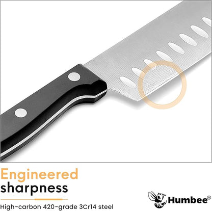 7-Inch Chef Knife Santoku – Full Tang Razor-Sharp High Carbon Stainless Steel Blade – Hollow Grind Edge – Ergonomic Grip Handle – Professional Kitchen Knife, Black