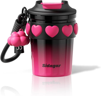 SDGA+ 12 OZ Travel Coffee Mug with Lid Spill Proof Leak Proof, Stainless Steel Thermal Coffee Tumbler for Hot and Cold, Resuable Insulated Coffee Cup For Women, Black and Pink