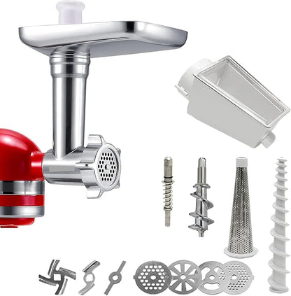 Replacement Food Meat Grinder Attachment with Sausage Stuffer Kit and Food Tray,Fruit and Vegetable Strainer,Compatible with all KitchenAid Artisan Series Tilt Head and Bowl-Lift Stand Mixer