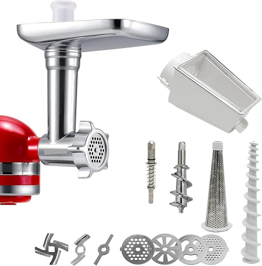 Replacement Food Meat Grinder Attachment with Sausage Stuffer Kit and Food Tray,Fruit and Vegetable Strainer,Compatible with all KitchenAid Artisan Series Tilt Head and Bowl-Lift Stand Mixer