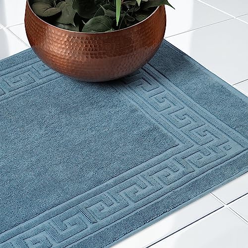Superior Heavyweight Cotton Bath Mats, 2-Piece Rugs For Bathroom Accessories, Washable Rug For Shower, Toilet, Modern Decor, No Backing, Luxury Hotel And Spa Quality, Set of 2, 22" x 35", Sapphire