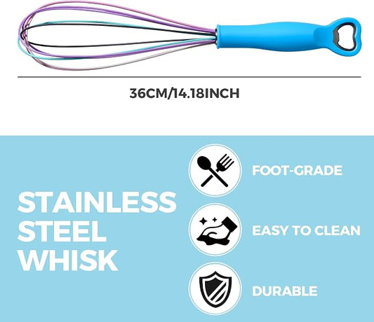 12 Inch Silicone Egg Beater with PP Handle - Multifunctional Baking Tool for Mixing Eggs, Whipping Cream, Dough - Built-in Bottle Opener, Heat-Resistant & Non-Scratch Kitchen Gadget