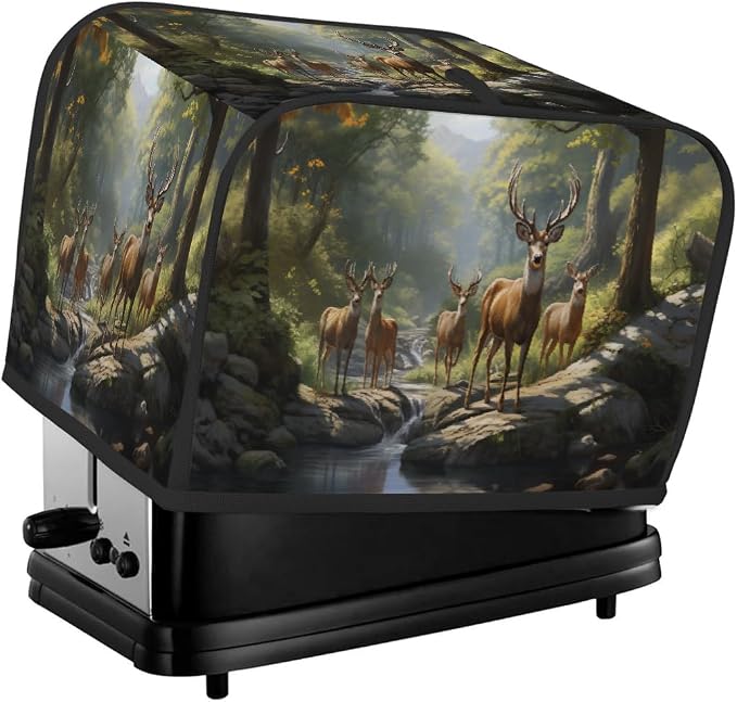 Forest Animal Deer Toaster Cover 4 Slice Wide Slot Washable Kitchen Appliance Covers Fingerprint Bread Machine Dust Cover Small Toaster Oven Accessories Covers Bread Maker Bag Women Gift