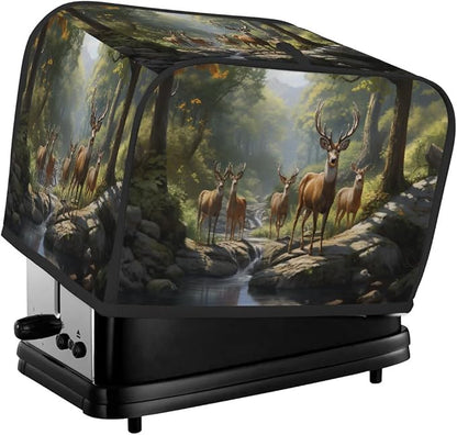 Forest Animal Deer Toaster Cover 4 Slice Wide Slot Washable Kitchen Appliance Covers Fingerprint Bread Machine Dust Cover Small Toaster Oven Accessories Covers Bread Maker Bag Women Gift