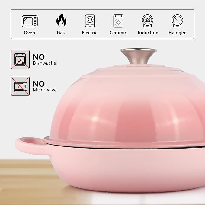 6QT Bread Dutch Oven Pot with Lid, Enameled Cast Iron Dutch Oven for Sourdough Bread Baking, Roasting, Stewing and Soup, Non-Stick Enamel Cookware for Oven/Stovetop, Perfect for Homemade Bread, Pink