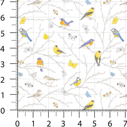 Patchwork Fabric Panel 100x155 cm, 100% Cotton Satin, 6 Coordinated Spring Floral & Bird Patterns, Soft Green Pastel Quilting & Sewing Fabric (Spring Garden, 6pcs 50x50cm)