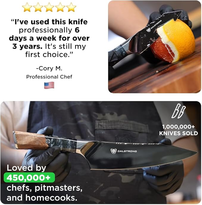 Dalstrong 2 Piece Set - Chef Knife 8 inch - Paring Knife 8 inch - Valhalla Series - Ravenstone Black Blade Titanium Coated - Premium 9CR18MOV HC Steel - Resin & Wood Handle - Leather Sheath