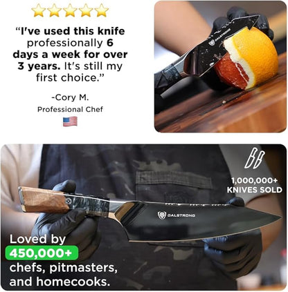 Dalstrong 2 Piece Set - Chef Knife 8 inch - Paring Knife 8 inch - Valhalla Series - Ravenstone Black Blade Titanium Coated - Premium 9CR18MOV HC Steel - Resin & Wood Handle - Leather Sheath