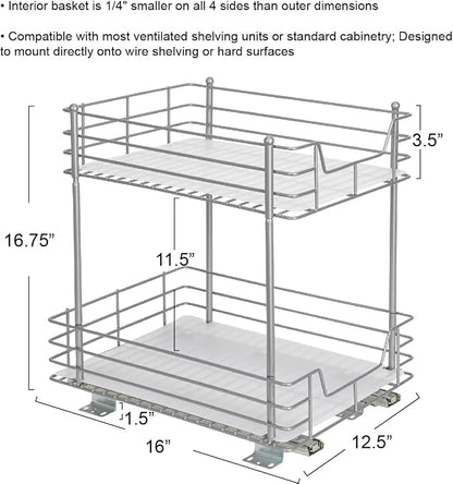 Household Essentials Brushed Steel Two-Tier Pull-Out Pantry Organizer