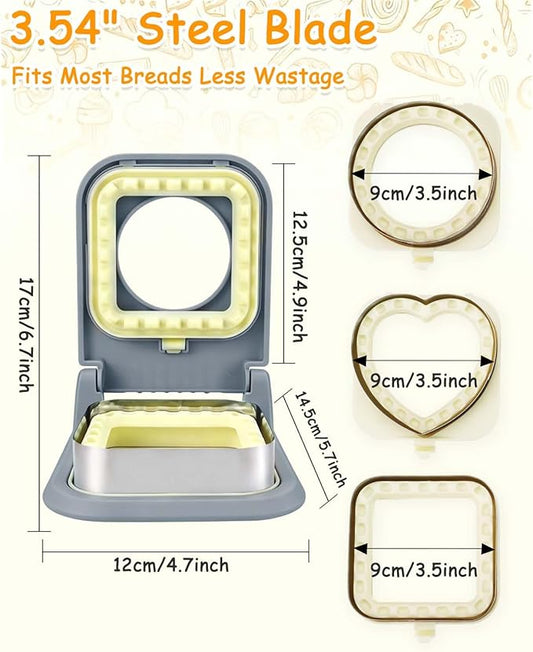 CHICHAUS Uncrustable Sandwich Maker,Sandwiches Pocket Circle Shape 3.7Inch Sandwich Cutter and Sealer,Sandwich Cutter for Kids Breakfast and lunchboxes (3-Shape Grey)