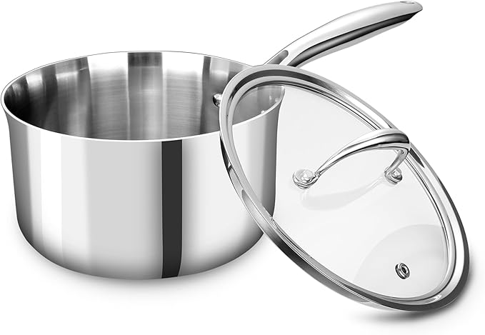 KEAWELL K3 Premium 3-Quart Tri-Ply Fully Clad Stainless Steel Saucepan with Lid, Induction & Oven Safe up to 600°F, Even Heating, Professional Cookware for All Stovetops (3-Qt)