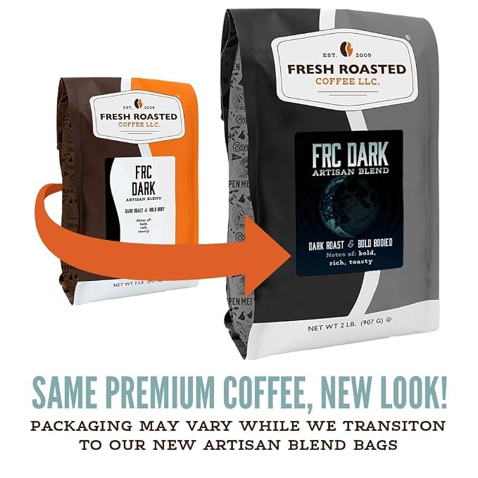 Fresh Roasted Coffee, FRC Dark Roast Blend Whole Bean Coffee, Dark Roast, Kosher, 2 lb (32 oz)