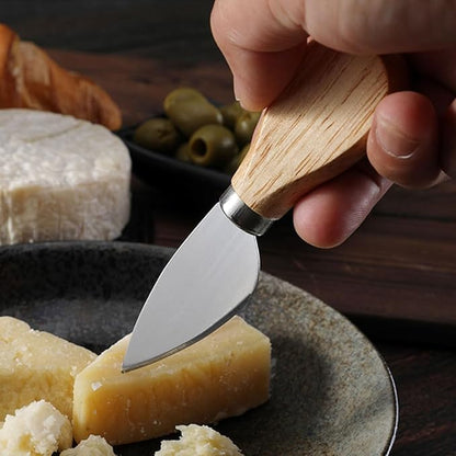 Linwnil 4-Piece Set of Stainless Steel Cheese Knives with Wood Hand, Including Cheese Slicer and Cheese Cutters, Essential Cheese Tools for the Kitchen (Oak handle, Black)