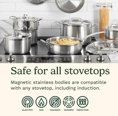 Cuisinart 12-Piece MultiClad Pro Triple Ply Stainless Stainless Steel Pots and Pans Set, Cookware Set Compatible with Induction, Electric, Gas Cooktops, Cool Grip Handles, Oven Safe to 500°F, Silver