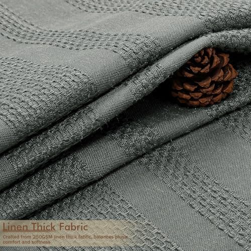 OVZME Light Grey Shower Curtain for Bathroom, Boho Linen Textured Shower Curtain with Tassel, Rustic Striped Heavy Duty Vintage Country Bathroom Curtain, 72Wx72L Inches