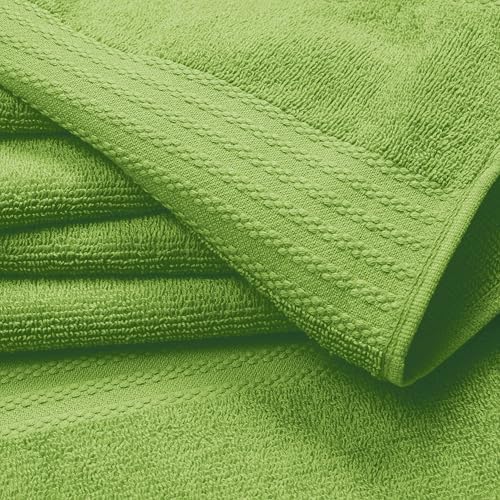 GLAMBURG Premium Cotton 4 Pack Bath Towel Set - 100% Pure Cotton - 4 Bath Towels 27x54 - Ideal for Everyday use - Ultra Soft & Highly Absorbent - Kiwi Green