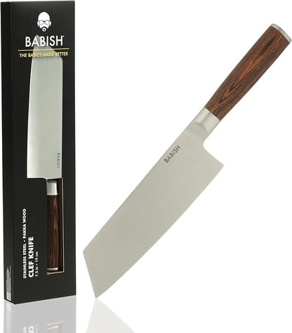 Babish 7.5-Inch Clef Knife – High-Carbon 1.4116 German Steel Kitchen Knife with Dark Pakka Wood Handle, Chef & Cleaver Hybrid for Chopping, Slicing & Prep, Full-Tang, Razor Sharp, Ergonomic Design