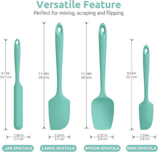 High Heat Resistant Silicone Spatulas: U-Taste 480ºF Hot Proof Food Grade Flexible Silicon Baking Scraper, Food Grade Rubber Kitchen Cooking Mixing Utensils for Nonstick Cookware Set of 4 (Aqua Sky)