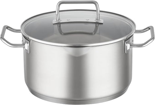 Rösle EXPERTISO Cookware Collection 9.5 in. Stainless Steel High Casserole Pot with Glass Lid
