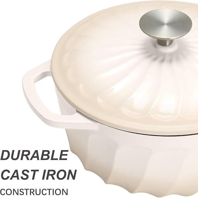 Enameled Cast Iron Dutch Oven with Lid, 3 QT Cast Iron Dutch Oven Pot, Heavy Duty Cast Iron Pot for Bread Baking, Cook, Bake, Oven Safe across All Cooktops (White,3 QT)