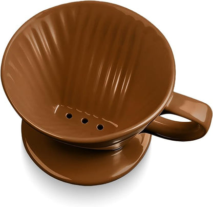 hailanbao Handmade Pour Over Ceramic Coffee Dripper - Authentic Brewing Experience for Camping, Office, and Home (Coffee Brown)