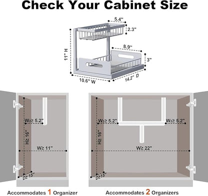 REALINN Under Sink Organizer, Pull Out Cabinet Organizer 2 Tier Slide Out Sink Shelf Cabinet Storage Shelves, Storage for Kitchen Bathroom, Grey, 1 Pack