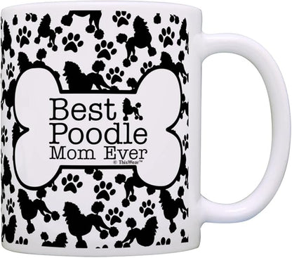 ThisWear Dog Owner Gifts Best Poodle Mom Ever Paw Pattern Gift 11oz Ceramic Coffee Mug with Handle