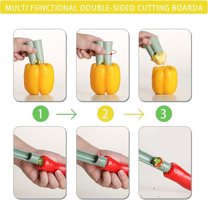 Pepper Corer, 2 in 1 Red Bell Pepper Seed Corer Remover Tool, Fruit & Vegetable Corers Quick Cave Tools for Jalapeno Cutter Deseeder, Yellow Green, 2 PCS
