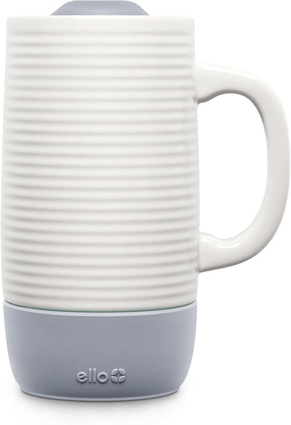 Ello Jane 18oz Ceramic Travel Mug with Handle, Splash-Resistant Slider Lid and Built-in Coaster, Perfect for Coffee and Tea, BPA Free, Dishwasher Safe, Holiday Gift Her Him, Gray (Pack of 12)