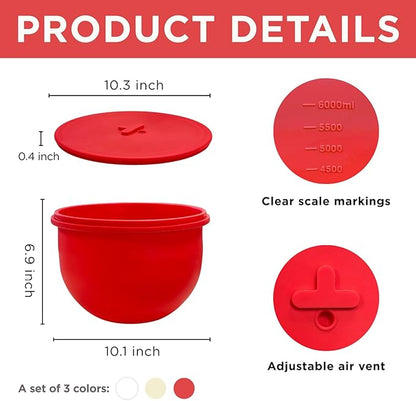 6 Qt 3-Pack Multicolor Silicone Liners with Vented Lids Compatible with KitchenAid Mixer, 2mm Extra-Thick Silicone Bowl Insert for Baking and Cooking, Mixer Parts & Accessories