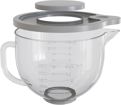 Glass Bowl Compatible with KitchenAid 4.5 & 5-Quart Tilt-Head Stand Mixers – Includes Lid, Measurement Markings & Spout Cover – Dishwasher, Microwave & Freezer Safe