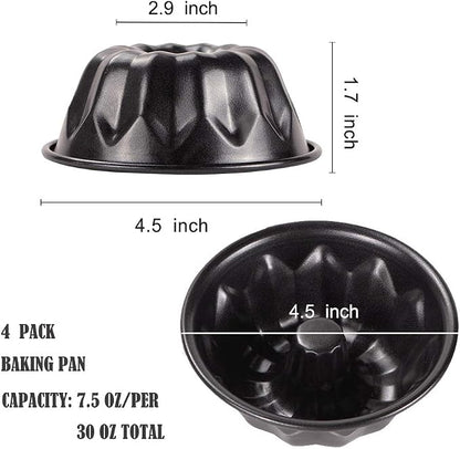 Webake 4 Inch Mini Fluted Tube Pans Nonstick Bakeware Set of 4, Angel Food Cake, Kugelhopf, Brownie