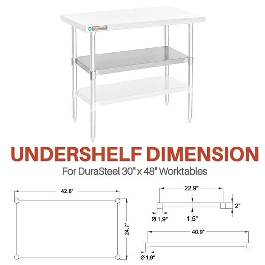 DuraSteel Galvanized Under Shelf for Work Tables - Extra Adjustable Lower Shelf for 30" x 48" Stainless Steel and Wooden Worktables - Fits for use in Restaurant, Warehouse, Home, Kitchen, Garage