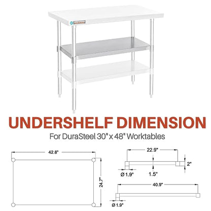 DuraSteel Galvanized Under Shelf for Work Tables - Extra Adjustable Lower Shelf for 30" x 48" Stainless Steel and Wooden Worktables - Fits for use in Restaurant, Warehouse, Home, Kitchen, Garage