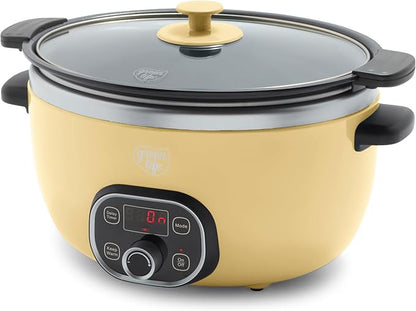 GreenLife 6QT Slow Cooker, Non-Toxic PFAS-Free Ceramic Nonstick Removable Interior Bowl, Programmable, Family Friendly, Keep Warm, Stovetop & Oven Safe, Dishwasher Safe Crock, Timer, Glass Lid, Yellow